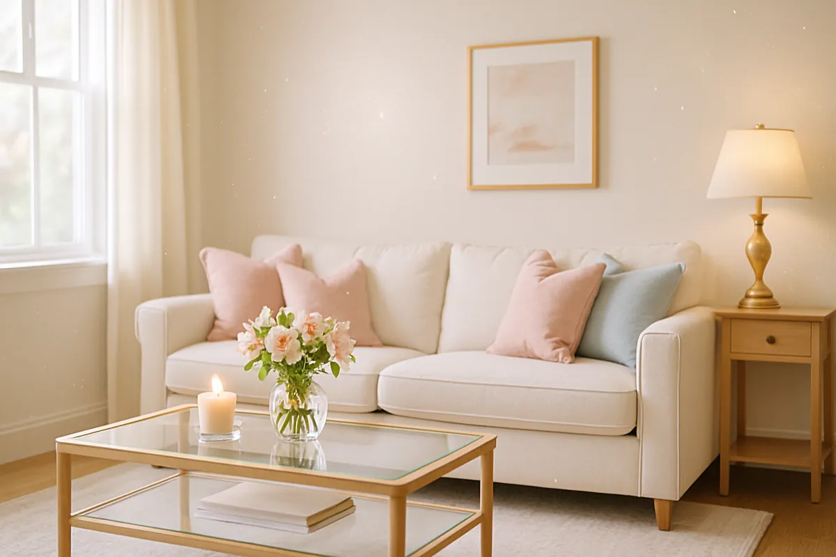 A tidy, welcoming living room with soft natural light, ready for guests.