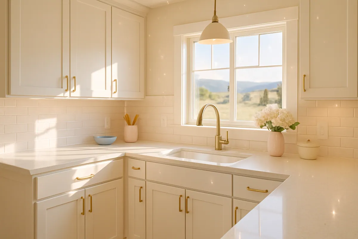 A bright, freshly cleaned Montana kitchen with polished surfaces and warm natural light.