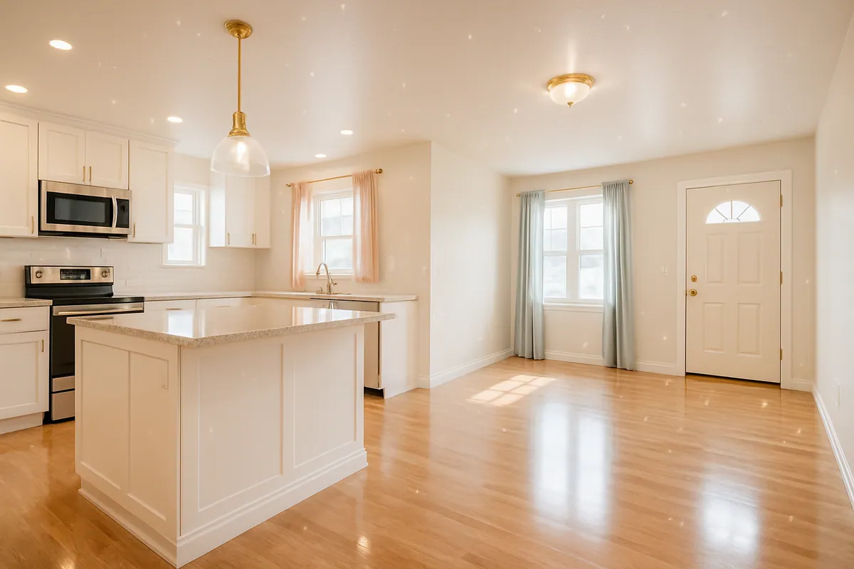 Newly remodeled, dust-free home interior in Livingston, Montana after post-construction cleaning, with bright natural light.
