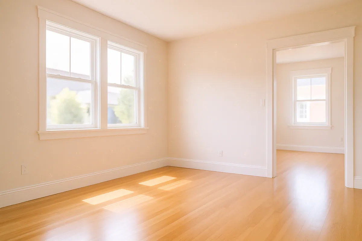Empty, freshly cleaned room with bright natural light in a Livingston, Montana home, ready for move-in.